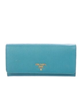 Prada Saffiano Continental Wallet with Gold Logo